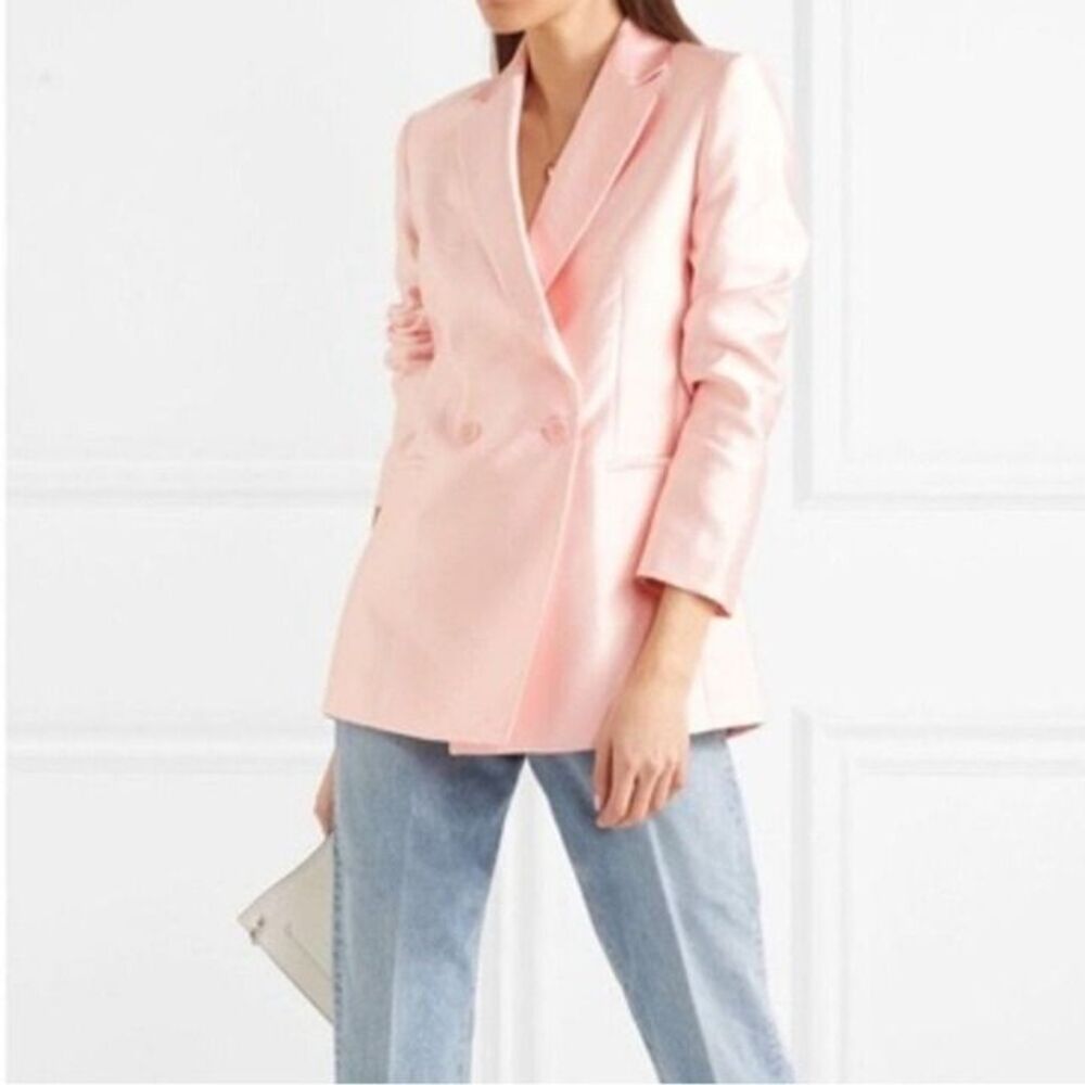 Maje Vasila Double-breasted Satin Blazer Pink Button Front size Large Oversized